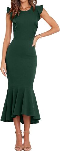 فساتين رسمية بأكمام مكشكشة للسيدات من ABYOXI، فساتين سهرة وحفلات الكوكتيل متوسطة الطول، فساتين زفاف ضيف متوسطة الطول، فساتين ذيل السمكة in Kuwait