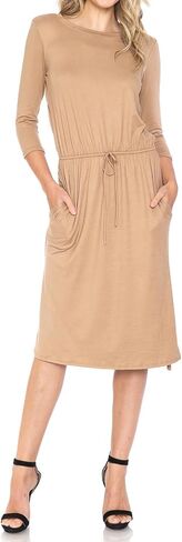iconic luxe Women's Relaxed Formal Casual Midi Dress with Elastic Waist in Kuwait