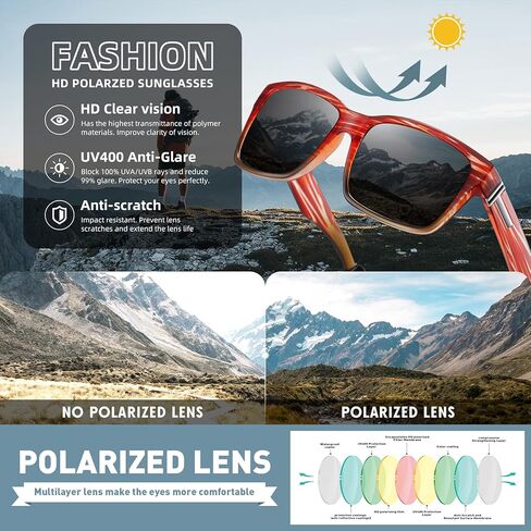 نظارات شمسية مستقطبة مربعة واسعة من MEETSUN للرجال والنساء، نظارات شمسية كلاسيكية كلاسيكية رياضية لصيد الأسماك والقيادة UV400 in Kuwait