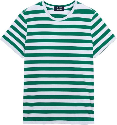 LittleSpring Men's Short Sleeve Crewneck Cotton Striped Tshirts in Kuwait