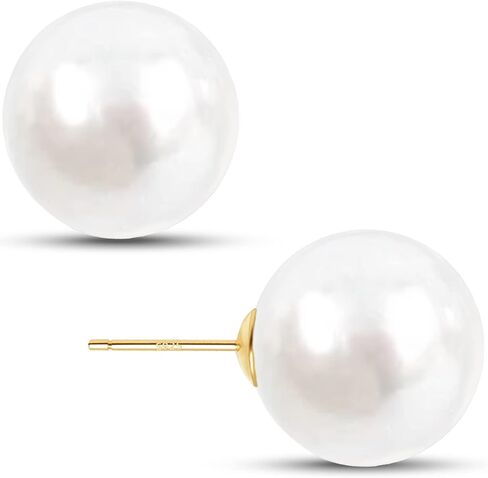 EFTKOY Big Pearl Earrings -18K Gold Plated Sterling Silver Oversized Faux Round Large Simulated Pearl Studs for Women,Hypoallergenic to Sensitive Ears in Saudi Arabia