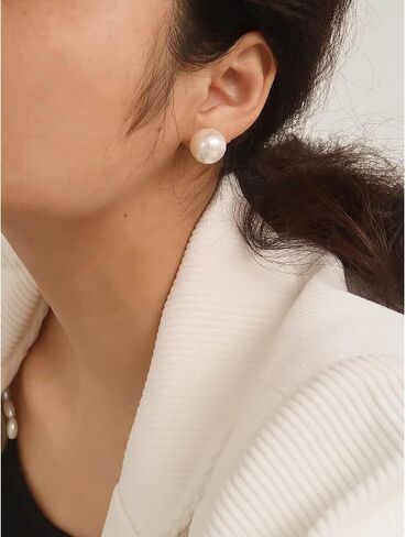 EFTKOY Big Pearl Earrings -18K Gold Plated Sterling Silver Oversized Faux Round Large Simulated Pearl Studs for Women,Hypoallergenic to Sensitive Ears in Saudi Arabia