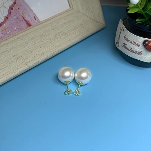 EFTKOY Big Pearl Earrings -18K Gold Plated Sterling Silver Oversized Faux Round Large Simulated Pearl Studs for Women,Hypoallergenic to Sensitive Ears in Saudi Arabia