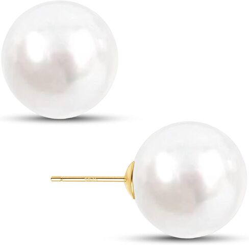 EFTKOY Big Pearl Earrings -18K Gold Plated Sterling Silver Oversized Faux Round Large Simulated Pearl Studs for Women,Hypoallergenic to Sensitive Ears in Saudi Arabia