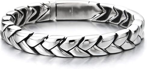 COOLSTEELANDBEYOND Mens Exquisite Steel Irregular Geometric Link Chain Bracelet with Spring Box Clasp High Polished in Kuwait