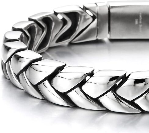 COOLSTEELANDBEYOND Mens Exquisite Steel Irregular Geometric Link Chain Bracelet with Spring Box Clasp High Polished in Kuwait