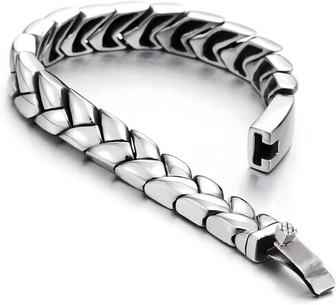 COOLSTEELANDBEYOND Mens Exquisite Steel Irregular Geometric Link Chain Bracelet with Spring Box Clasp High Polished in Kuwait