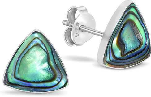 AeraVida Minimal Geometric Rainbow Abalone Shell 9mm Triangle .925 Sterling Silver Stud Earrings | Sterling Silver Stud Earring for women in Saudi Arabia