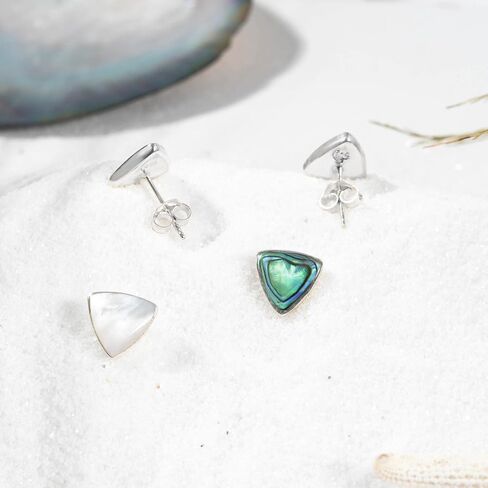AeraVida Minimal Geometric Rainbow Abalone Shell 9mm Triangle .925 Sterling Silver Stud Earrings | Sterling Silver Stud Earring for women in Saudi Arabia