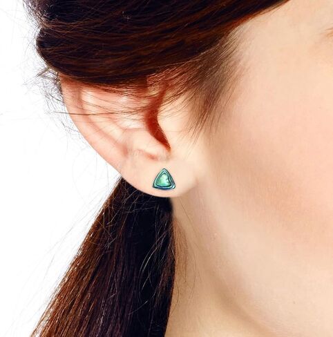 AeraVida Minimal Geometric Rainbow Abalone Shell 9mm Triangle .925 Sterling Silver Stud Earrings | Sterling Silver Stud Earring for women in Saudi Arabia