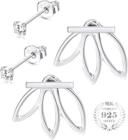 ميلاكولاتو طقم اقراط اذن من الفضة الاسترلينية عيار 925 مرصعة بالزركونيا المكعبة بتصميم زهرة اللوتس للنساء والفتيات، مجموعة اقراط انيقة وبسيطة in Kuwait