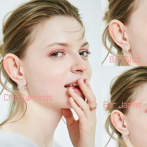 ميلاكولاتو طقم اقراط اذن من الفضة الاسترلينية عيار 925 مرصعة بالزركونيا المكعبة بتصميم زهرة اللوتس للنساء والفتيات، مجموعة اقراط انيقة وبسيطة in Kuwait