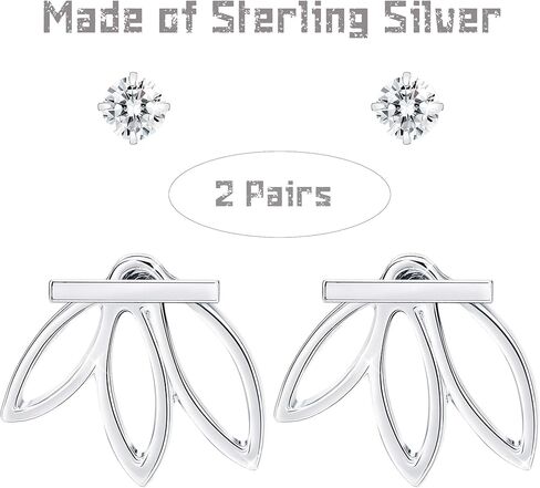 ميلاكولاتو طقم اقراط اذن من الفضة الاسترلينية عيار 925 مرصعة بالزركونيا المكعبة بتصميم زهرة اللوتس للنساء والفتيات، مجموعة اقراط انيقة وبسيطة in Kuwait