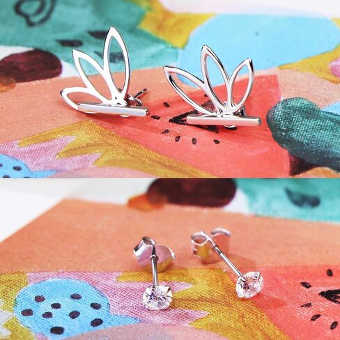 ميلاكولاتو طقم اقراط اذن من الفضة الاسترلينية عيار 925 مرصعة بالزركونيا المكعبة بتصميم زهرة اللوتس للنساء والفتيات، مجموعة اقراط انيقة وبسيطة in Kuwait