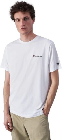 Champion Men's Small Script Logo Midweight Classic Jersey T-Shirt, White, M in Saudi Arabia