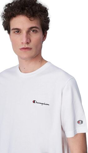 Champion Men's Small Script Logo Midweight Classic Jersey T-Shirt, White, M in Saudi Arabia
