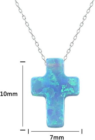 ZS Blue Opal Cross Pendant Choker Necklace Sterling Silver Charming Collar Necklace in Saudi Arabia