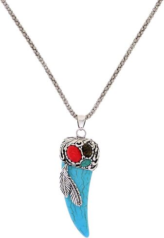 Retro Simulated Turquoise Horn Feather Pendant Necklace Uniquely Stylish Gothic Hip Hop Punk Crystal Statement Pendant Necklaces Jewelry Gifts for Men Boys in Saudi Arabia
