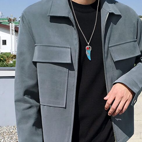 Retro Simulated Turquoise Horn Feather Pendant Necklace Uniquely Stylish Gothic Hip Hop Punk Crystal Statement Pendant Necklaces Jewelry Gifts for Men Boys in Saudi Arabia