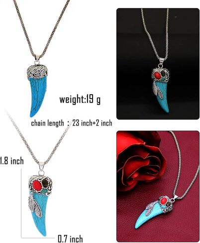 Retro Simulated Turquoise Horn Feather Pendant Necklace Uniquely Stylish Gothic Hip Hop Punk Crystal Statement Pendant Necklaces Jewelry Gifts for Men Boys in Saudi Arabia