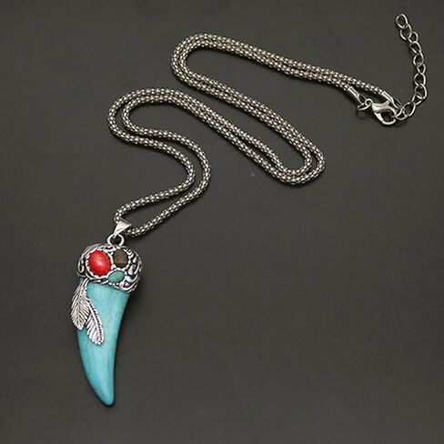 Retro Simulated Turquoise Horn Feather Pendant Necklace Uniquely Stylish Gothic Hip Hop Punk Crystal Statement Pendant Necklaces Jewelry Gifts for Men Boys in Saudi Arabia