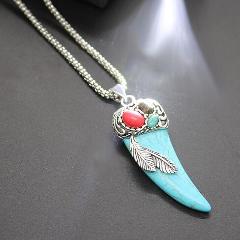 Retro Simulated Turquoise Horn Feather Pendant Necklace Uniquely Stylish Gothic Hip Hop Punk Crystal Statement Pendant Necklaces Jewelry Gifts for Men Boys in Saudi Arabia