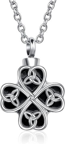 LuxglitterLin Four Leaf Clover Lotus Cremation Urn Necklace for Ashes Flower Ashe Holder Memorial Keepsake Jewelry Gift in Saudi Arabia