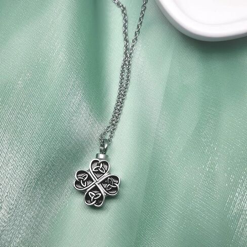 LuxglitterLin Four Leaf Clover Lotus Cremation Urn Necklace for Ashes Flower Ashe Holder Memorial Keepsake Jewelry Gift in Saudi Arabia