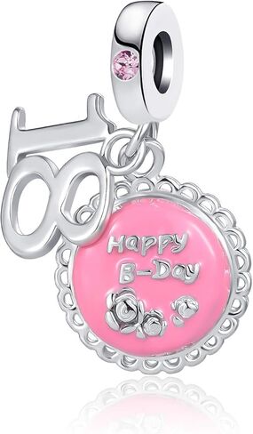 Pink Birthday Cake Charm Pink Enamel Jewelry Happy Bday Dangle 16 18 21 Bead Charms for Charm Bracelet Necklace for Women Girls in Saudi Arabia
