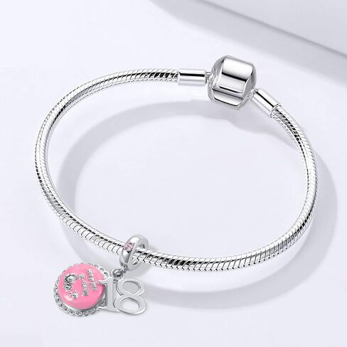Pink Birthday Cake Charm Pink Enamel Jewelry Happy Bday Dangle 16 18 21 Bead Charms for Charm Bracelet Necklace for Women Girls in Saudi Arabia