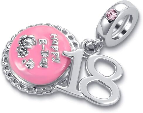 Pink Birthday Cake Charm Pink Enamel Jewelry Happy Bday Dangle 16 18 21 Bead Charms for Charm Bracelet Necklace for Women Girls in Saudi Arabia