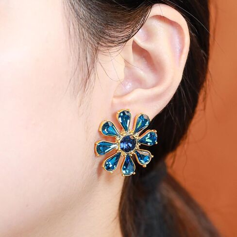 New light luxury set diamond blue flower earrings Fashion light luxury retro earrings s925 silver needle earrings for women in Saudi Arabia
