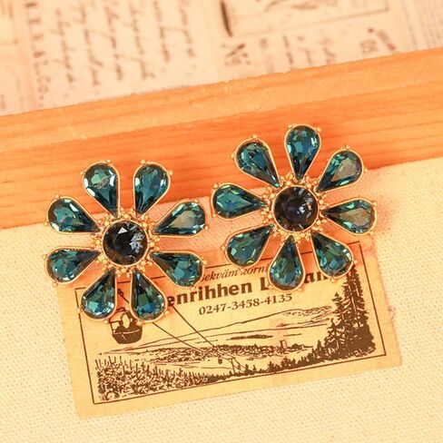 New light luxury set diamond blue flower earrings Fashion light luxury retro earrings s925 silver needle earrings for women in Saudi Arabia