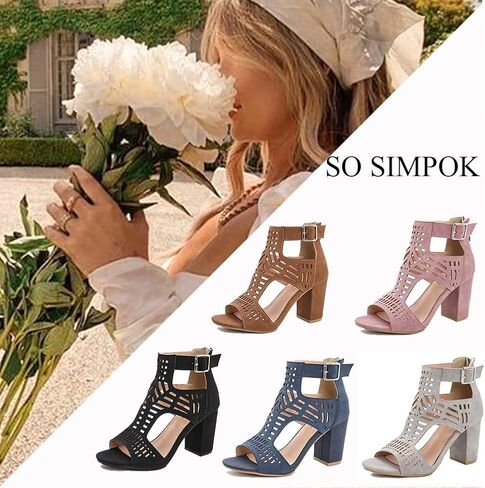 SO SIMPOK صنادل بكعب مكتنز للنساء قطع مفتوحة من الأمام وسحاب كتلة كعب صنادل صيفية للشاطئ صنادل عالية الكعب للحفلات in Kuwait
