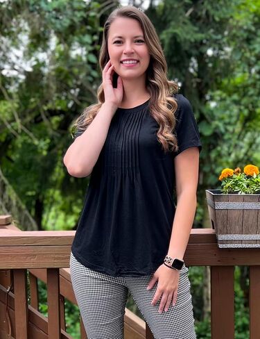 Womens Summer Casual Tops Short Sleeve Shirts Crewneck Pleated Front Tunic Tops to Wear with Leggings in Saudi Arabia