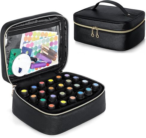 CURMIO Essential Oil Storage Fits 24 Bottles (5ml-30ml), Portable Essential Oils Carrying Case for Home and Travel, Black (Bag Only) in Saudi Arabia