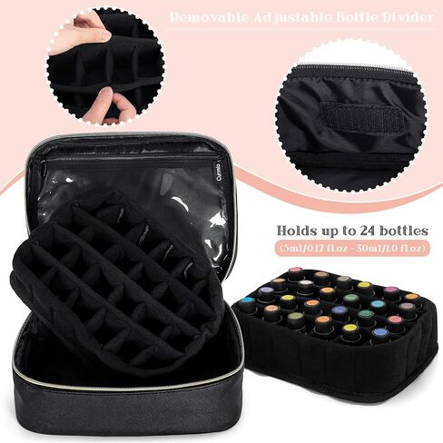 CURMIO Essential Oil Storage Fits 24 Bottles (5ml-30ml), Portable Essential Oils Carrying Case for Home and Travel, Black (Bag Only) in Saudi Arabia