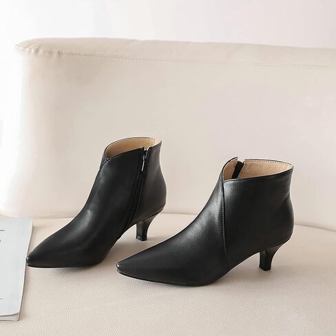 COOLLULU Women Kitten Heel Ankle Boots Point Toe Short Bootie Cut Out Dressy Boots 2 Inch in Kuwait