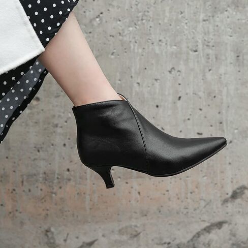 COOLLULU Women Kitten Heel Ankle Boots Point Toe Short Bootie Cut Out Dressy Boots 2 Inch in Kuwait