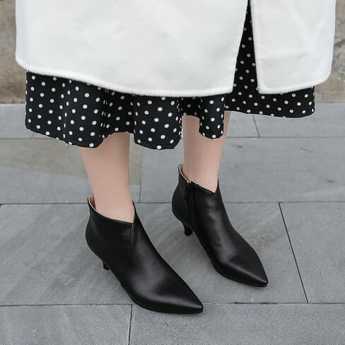 COOLLULU Women Kitten Heel Ankle Boots Point Toe Short Bootie Cut Out Dressy Boots 2 Inch in Kuwait