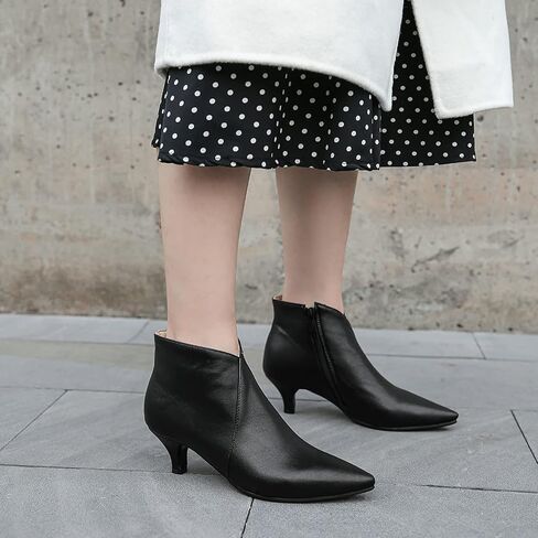 COOLLULU Women Kitten Heel Ankle Boots Point Toe Short Bootie Cut Out Dressy Boots 2 Inch in Kuwait