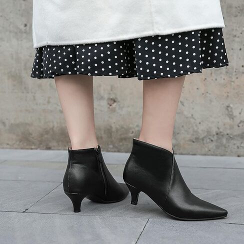 COOLLULU Women Kitten Heel Ankle Boots Point Toe Short Bootie Cut Out Dressy Boots 2 Inch in Kuwait