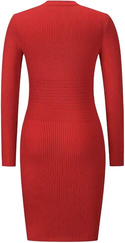 فستان Yuanlar نسائي مثير بياقة على شكل V وأكمام طويلة منسوج بقصة ضيقة وأزرار، فستان متوسط ​​الطول in Kuwait