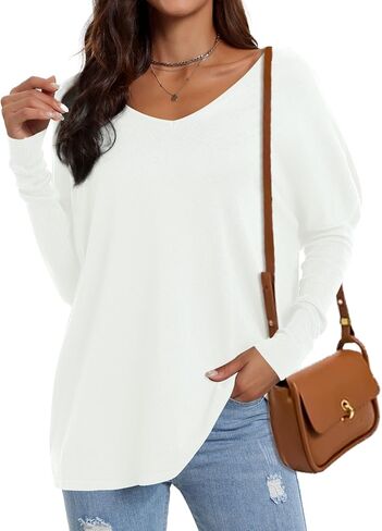 Sucolan Pullover Sweaters for Women Cashmere Batwing Tunic Off Shoulder Sweater Warm Fall Tops Plus Size Light Green XXL in Kuwait