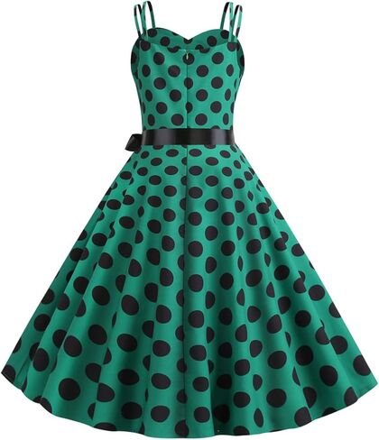 فستان نسائي عتيق من الخمسينيات من القرن العشرين من Rockabilly Audrey فستان بولكا دوت بدون أكمام وحفلات الكوكتيل المسائية مع حزام in Kuwait