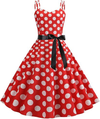 فستان نسائي عتيق من الخمسينيات من القرن العشرين من Rockabilly Audrey فستان بولكا دوت بدون أكمام وحفلات الكوكتيل المسائية مع حزام in Kuwait