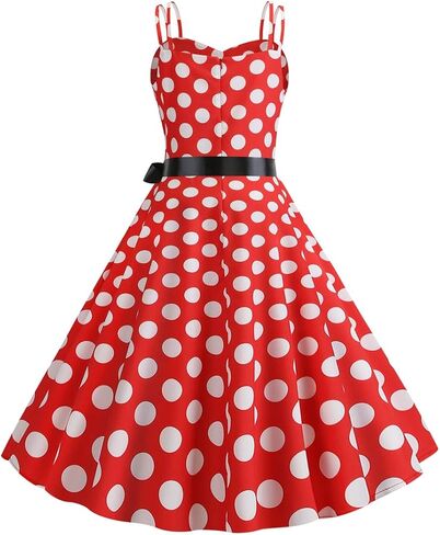 فستان نسائي عتيق من الخمسينيات من القرن العشرين من Rockabilly Audrey فستان بولكا دوت بدون أكمام وحفلات الكوكتيل المسائية مع حزام in Kuwait