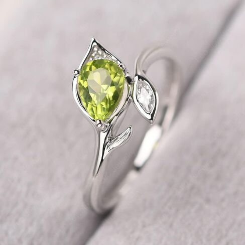 S925 Sterling Silver Pear Shaped Gemstone Ring Leaf Engagement Ring for Women in Kuwait