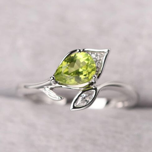S925 Sterling Silver Pear Shaped Gemstone Ring Leaf Engagement Ring for Women in Kuwait