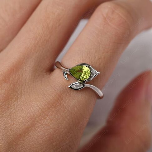 S925 Sterling Silver Pear Shaped Gemstone Ring Leaf Engagement Ring for Women in Kuwait